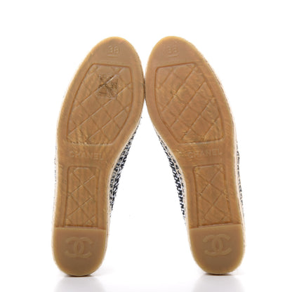 Chanel Tweed Grosgrain CC Espadrilles 38 Black Navy White 6 of 11