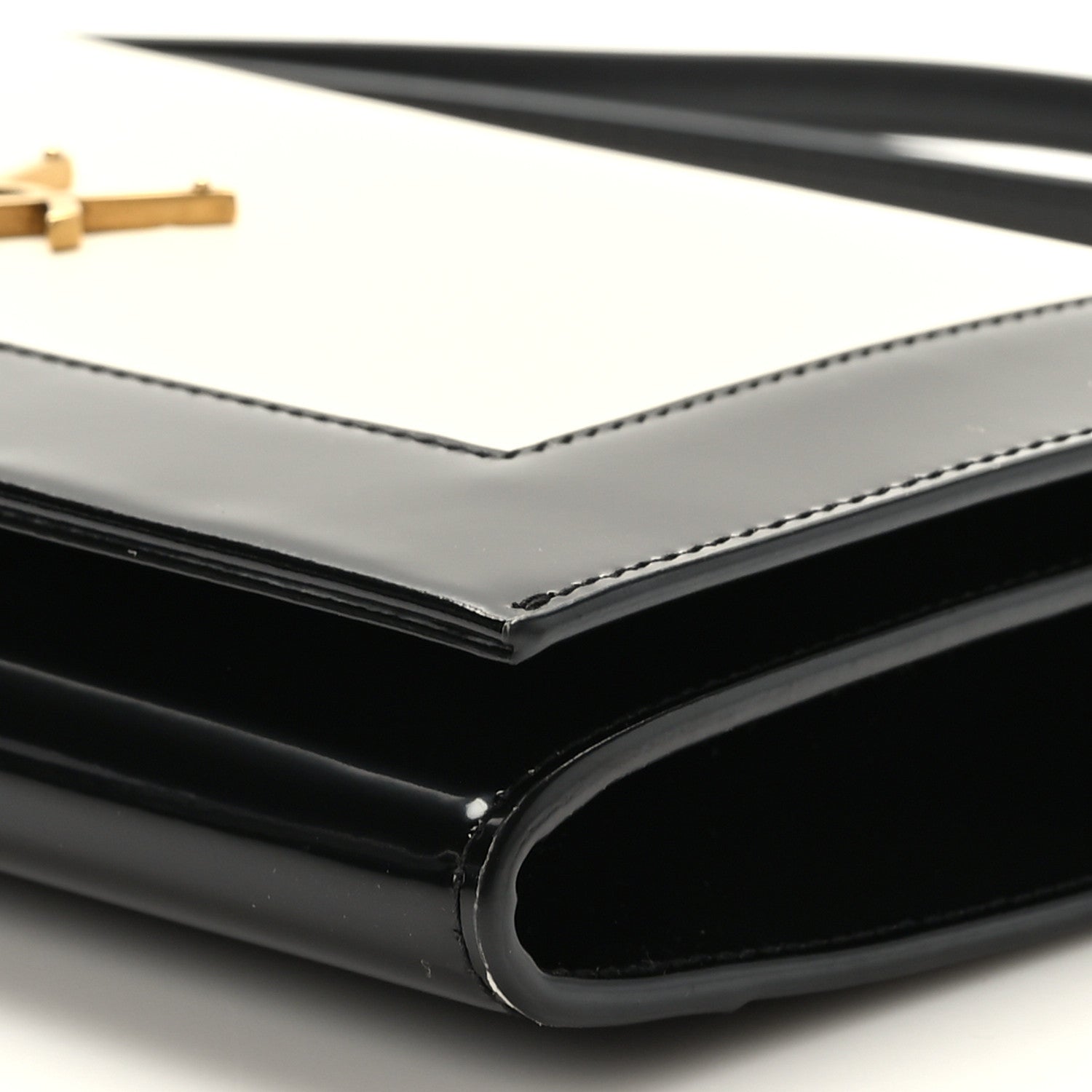 Saint Laurent Nappa Patent Calfskin Two-Toned Monogram Pouch Alabastro Black 9 of 9