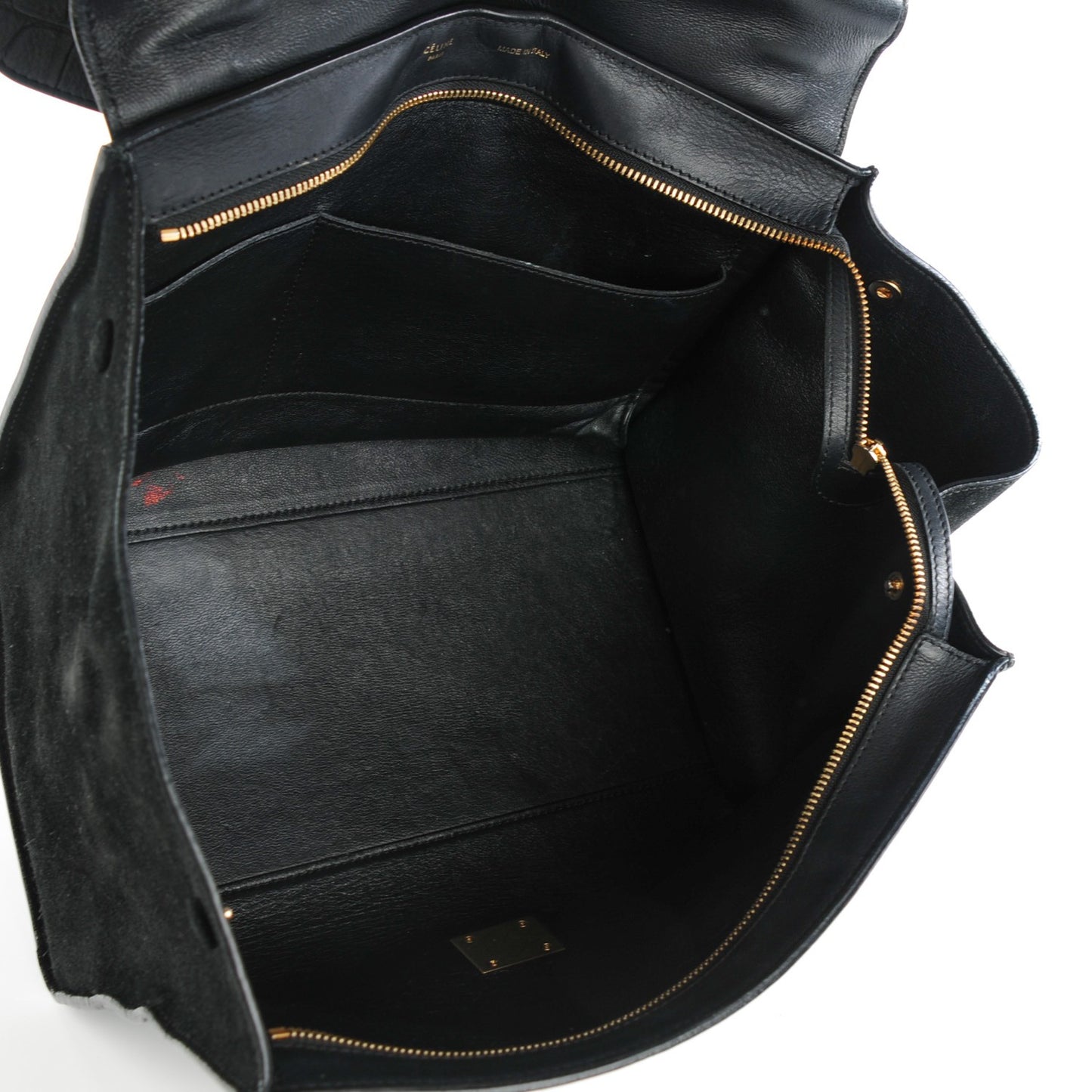 Crocodile Embossed Calfskin Suede Medium Trapeze Black