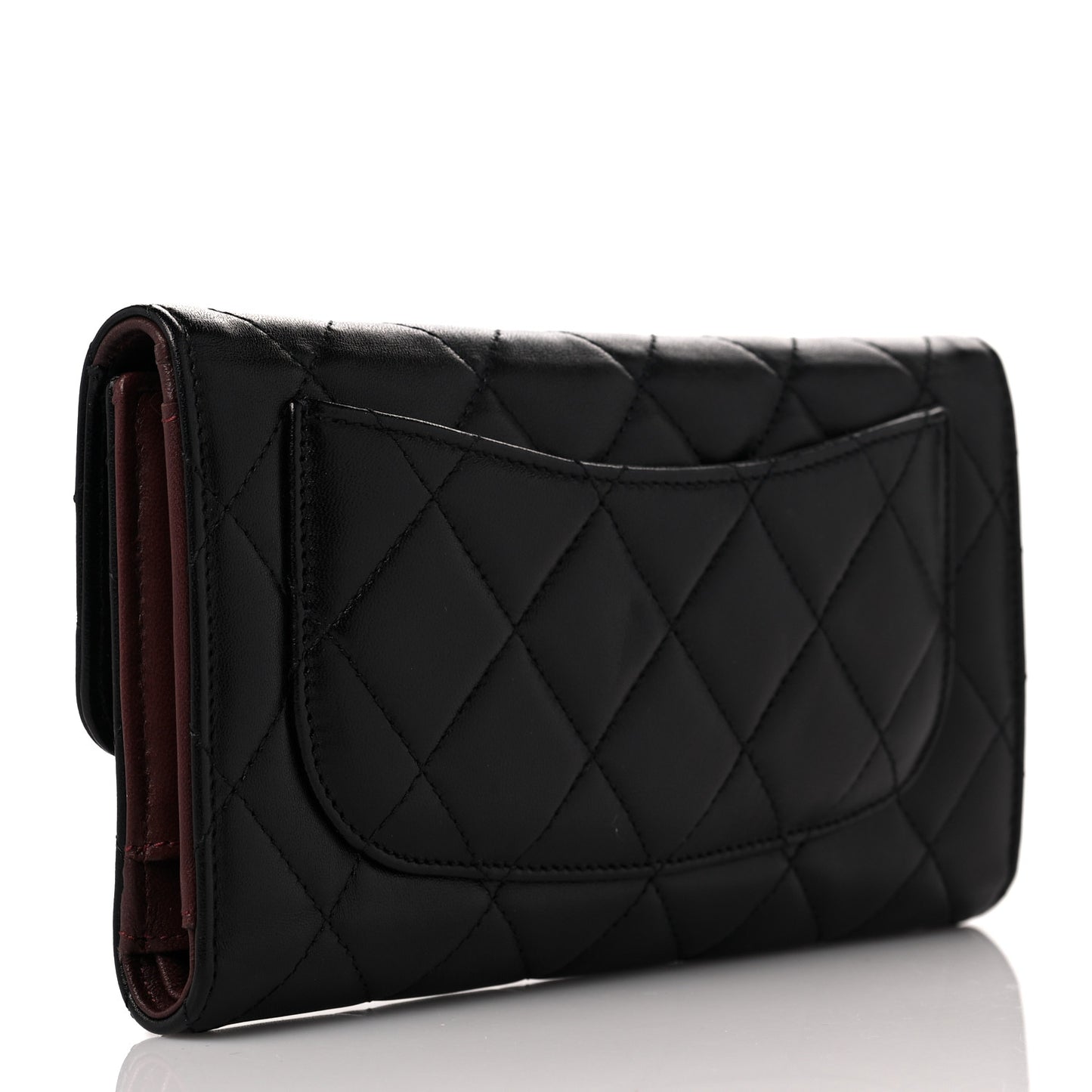 Lambskin Quilted Large Flap Wallet Black