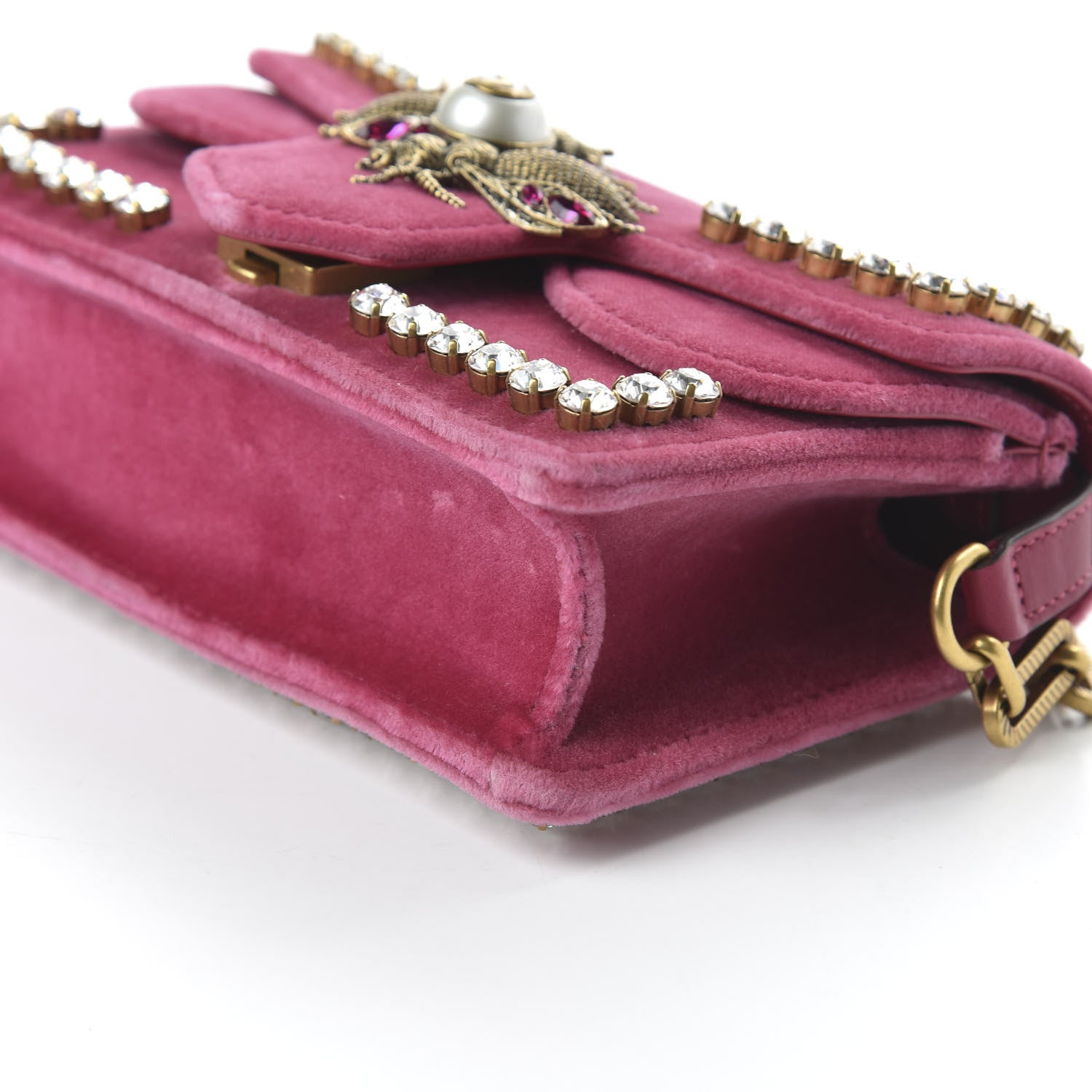Gucci Velvet Crystal Mini Bee Broadway Shoulder Bag Light Raspberry Rose 7 of 10