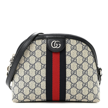 Gucci GG Supreme Monogram Textured Dollar Calfskin Web Small Ophidia Dome Shoulder Bag Beige Blue 1 of 14
