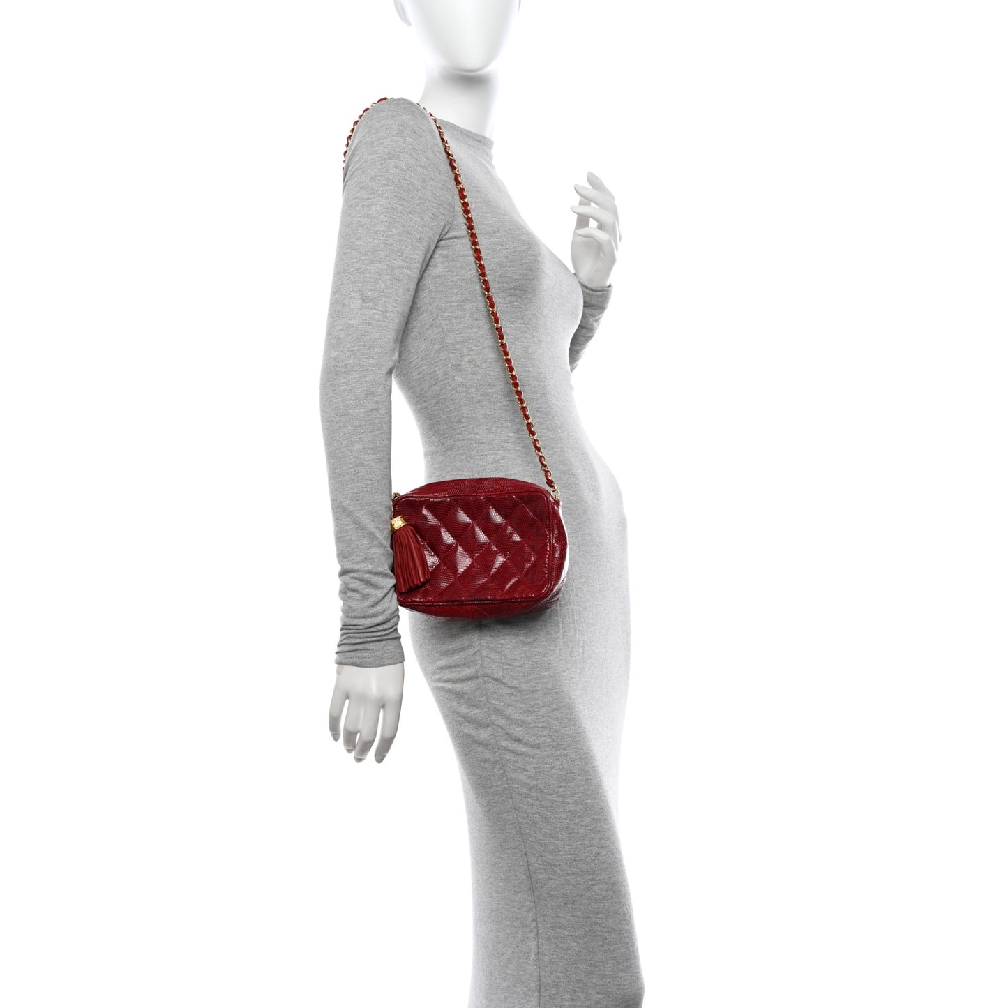 Lizard Quilted Small Tassel Camera Case Burgundy