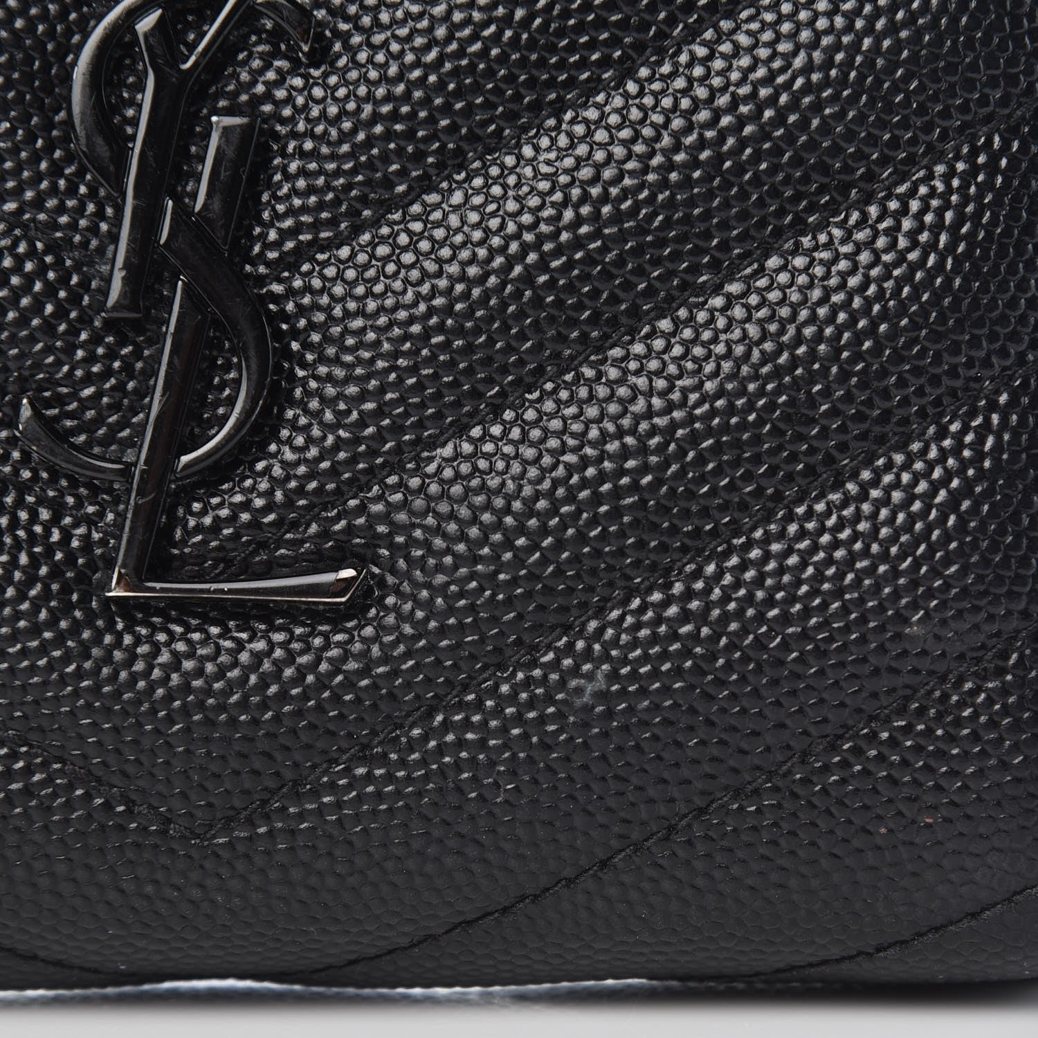 Saint Laurent Grain De Poudre Matelasse Chevron Monogram Compact Zip Around Wallet Black 14 of 14
