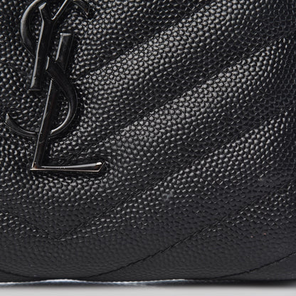 Saint Laurent Grain De Poudre Matelasse Chevron Monogram Compact Zip Around Wallet Black 14 of 14