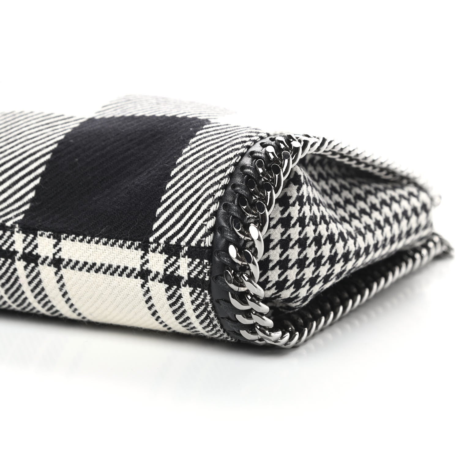 Stella McCartney Wool Plaid Mini Falabella Fold Over Tote Black White 10 of 10