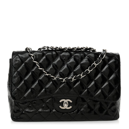 Chanel Crinkled Patent Quilted Jumbo Single Flap Black 1 of 12