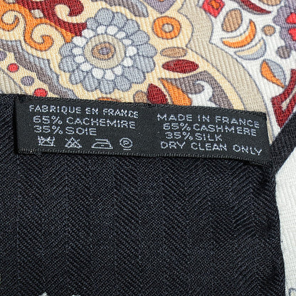 Hermes Cashmere Silk Aux Portes Du Palais Shawl 140 Noir Beige Rouge 6 of 7