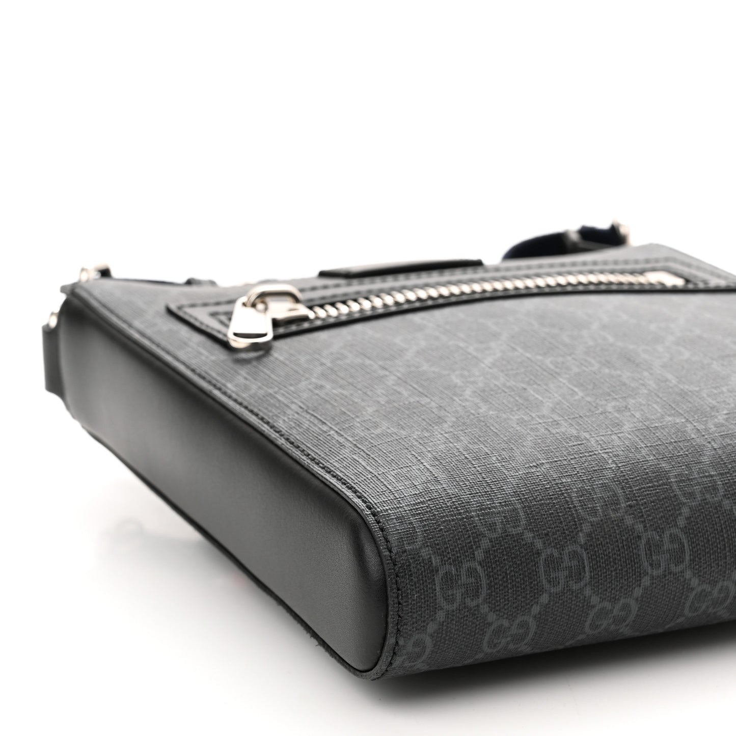GG Supreme Monogram Web Small Flat Messenger Bag Black Grey