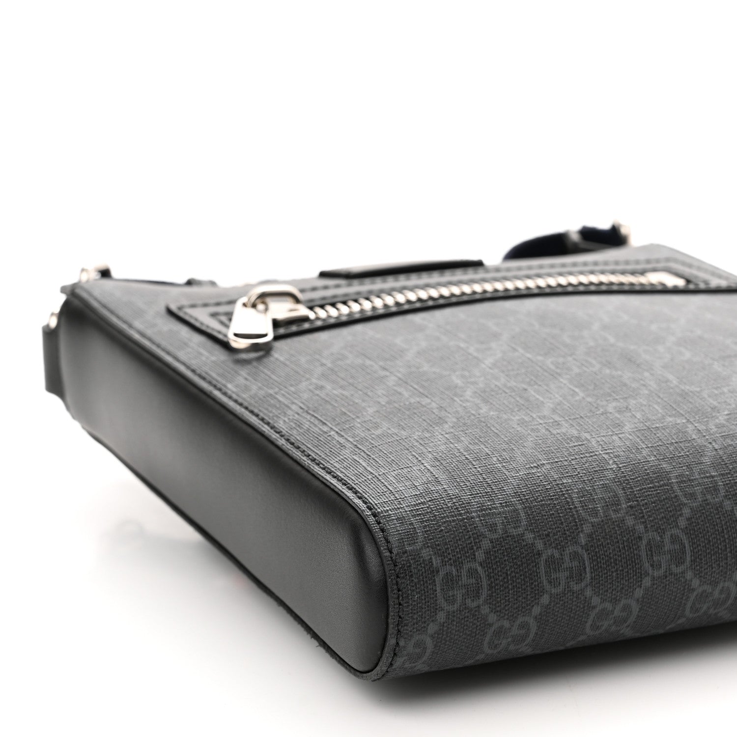 Gucci GG Supreme Monogram Web Small Flat Messenger Bag Black Grey 8 of 9