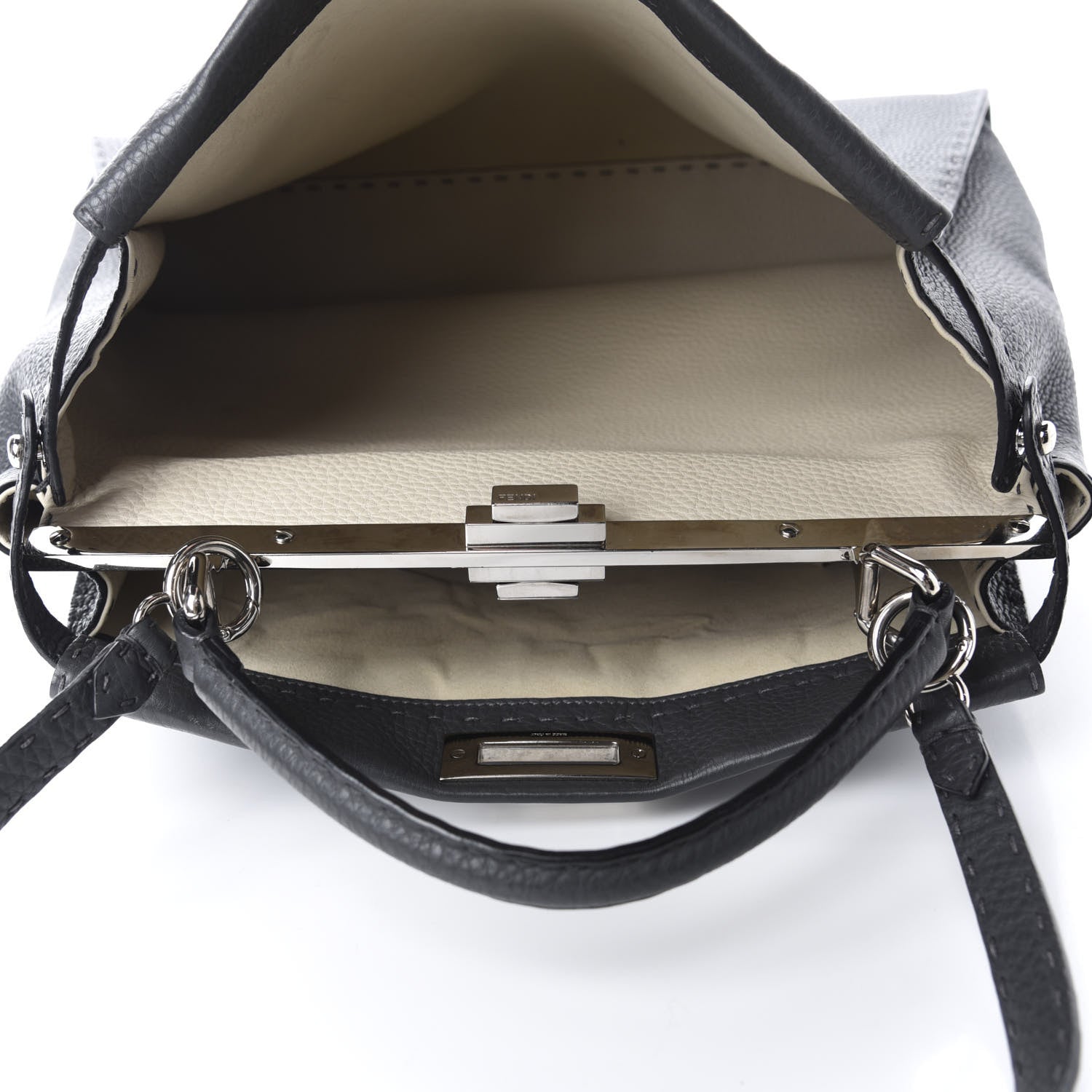 Fendi Cuoio Romano Selleria Bi-Color Large Peekaboo Iconic Satchel Asfalto Latte 6 of 13