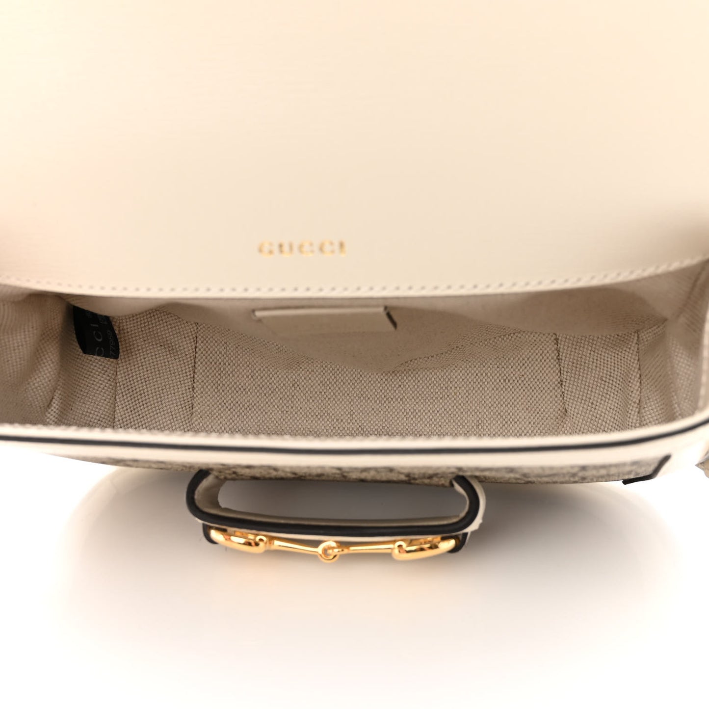 GG Supreme Monogram Web Mini Horsebit 1955 Shoulder Bag Beige Mystic White