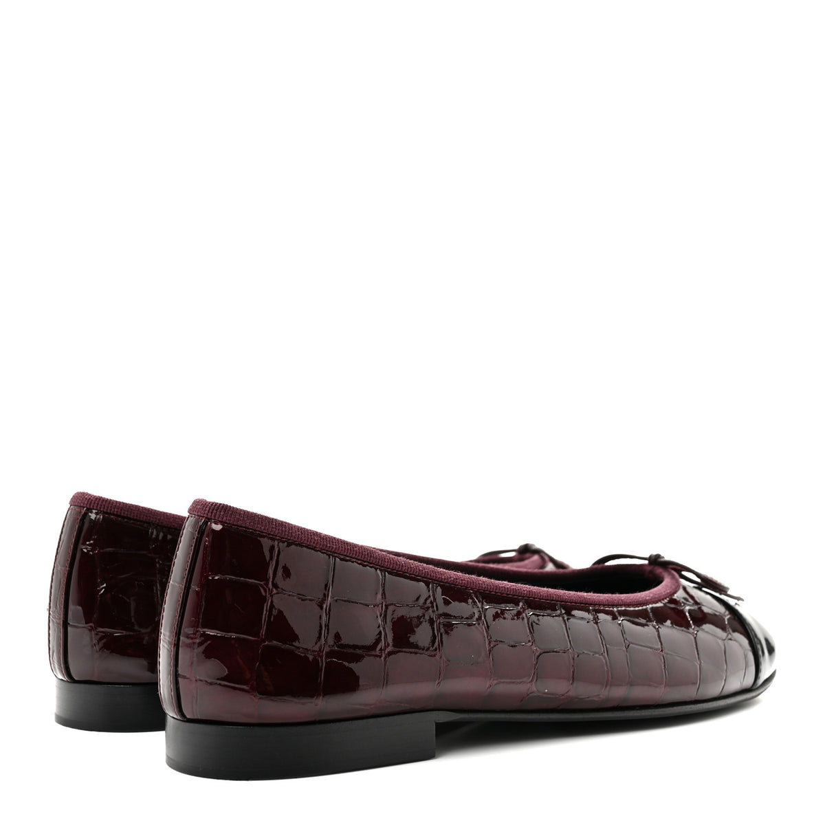 Chanel Patent Calfskin Crocodile Embossed Ballerina Flats 37 Dark Burgundy Black 5 of 10
