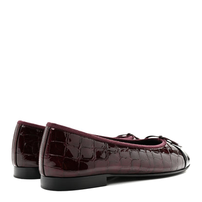Chanel Patent Calfskin Crocodile Embossed Ballerina Flats 37 Dark Burgundy Black 5 of 10
