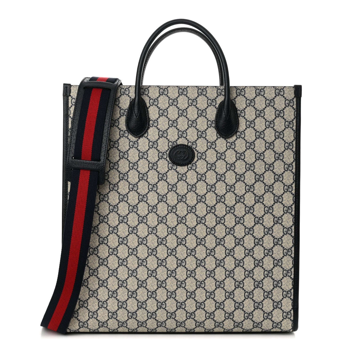 Gucci GG Supreme Monogram Textured Dollar Calfskin Web Medium Retro Interlocking G Vertical Tote Bag Beige Blue 1 of 11