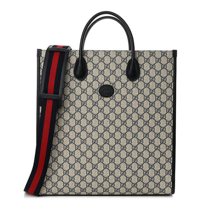 Gucci GG Supreme Monogram Textured Dollar Calfskin Web Medium Retro Interlocking G Vertical Tote Bag Beige Blue 1 of 11