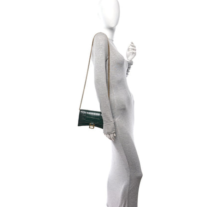 Balenciaga Shiny Calfskin Crocodile Embossed Hourglass Chain Bag Forest Green 2 of 11