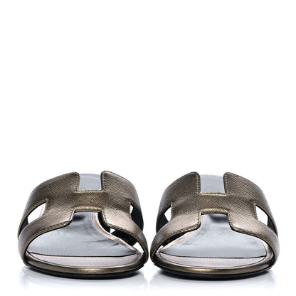 Hermes Metallic Epsom Oasis Sandals 37 Vert Bronze 2 of 9