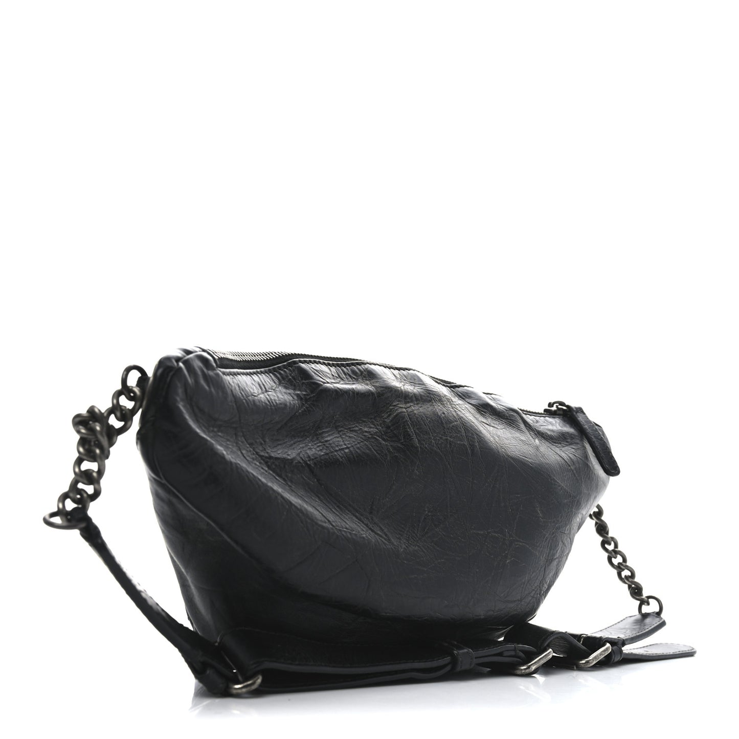 Crumpled Calfskin Quilted Casual Rock Waist Bag Fanny Pack Black