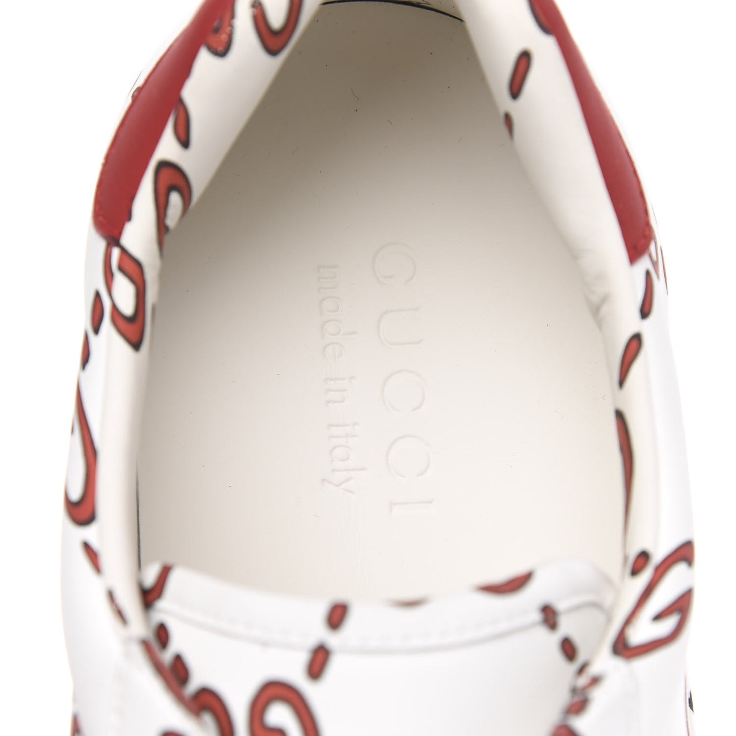 Calfskin GucciGhost Print Mens Ace Sneakers 7 White Hibiscus Red