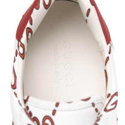 Gucci Calfskin GucciGhost Print Mens Ace Sneakers 7 White Hibiscus Red 6 of 9