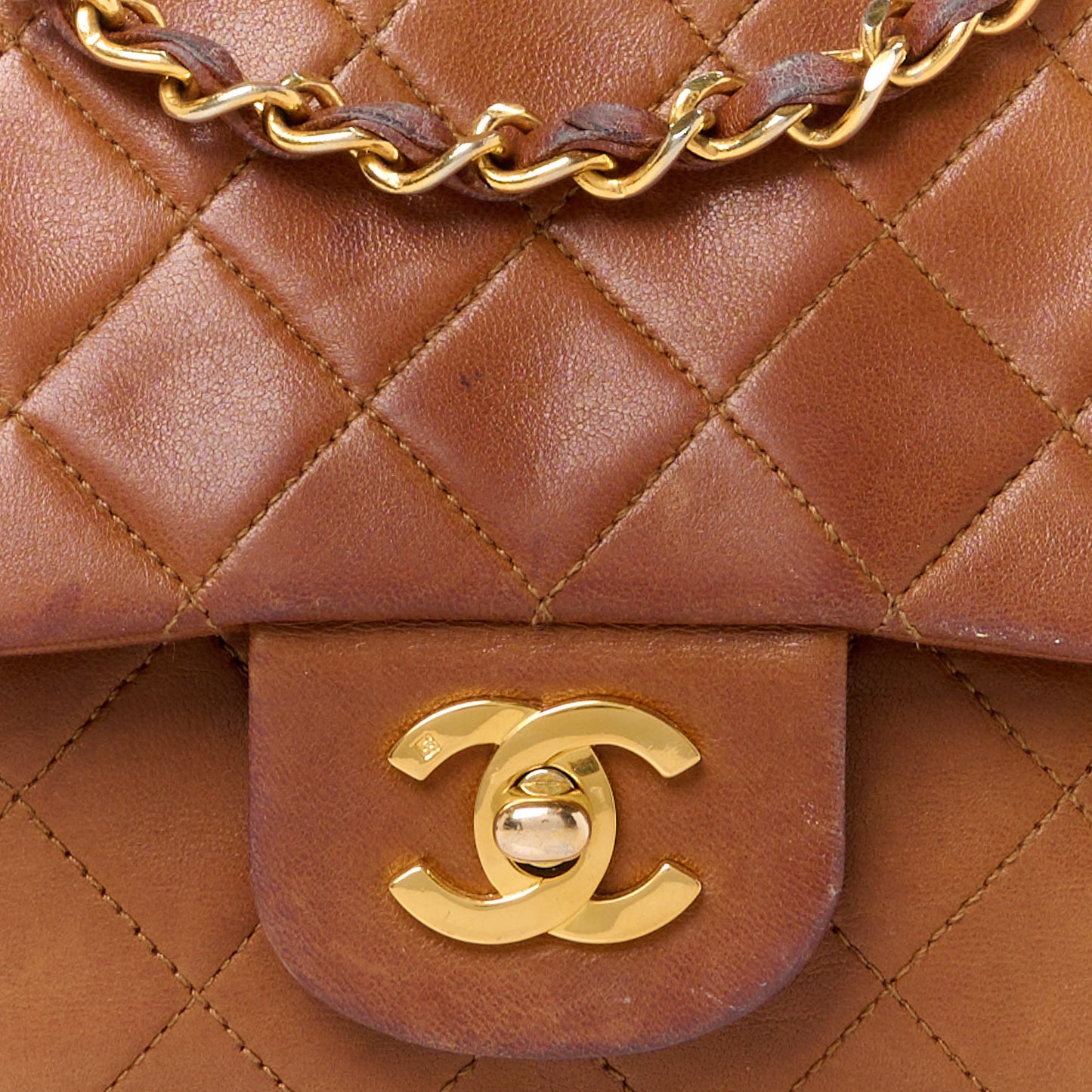 Lambskin Quilted Medium Double Flap Brown