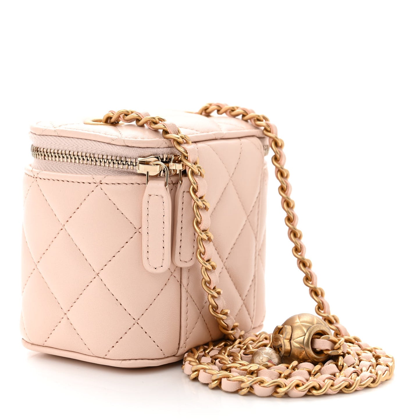 Lambskin Quilted Pearl Crush Mini Vanity Case With Chain Light Beige