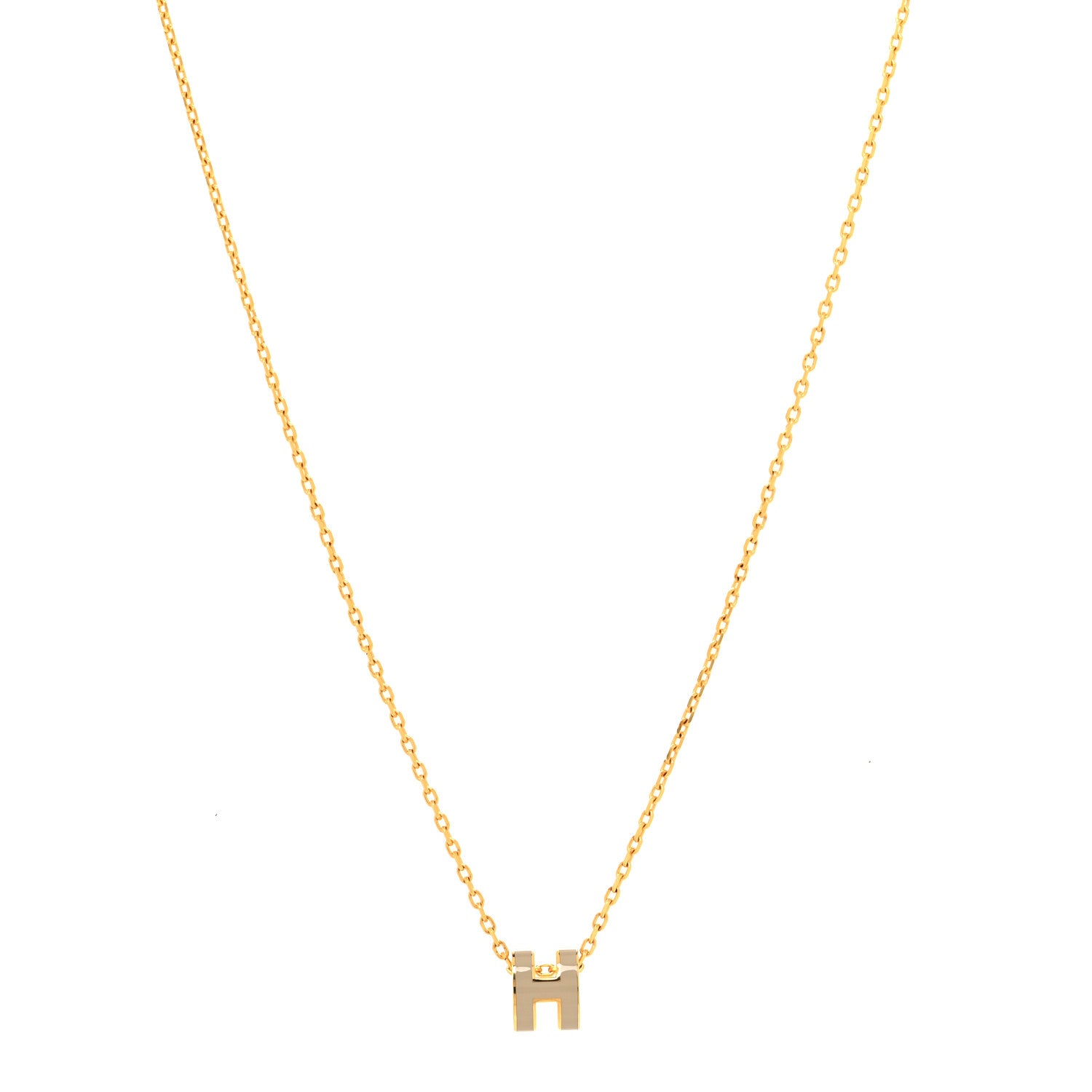 Hermes Lacquered Gold Mini Pop H Pendant Necklace Marron Glace 1 of 6