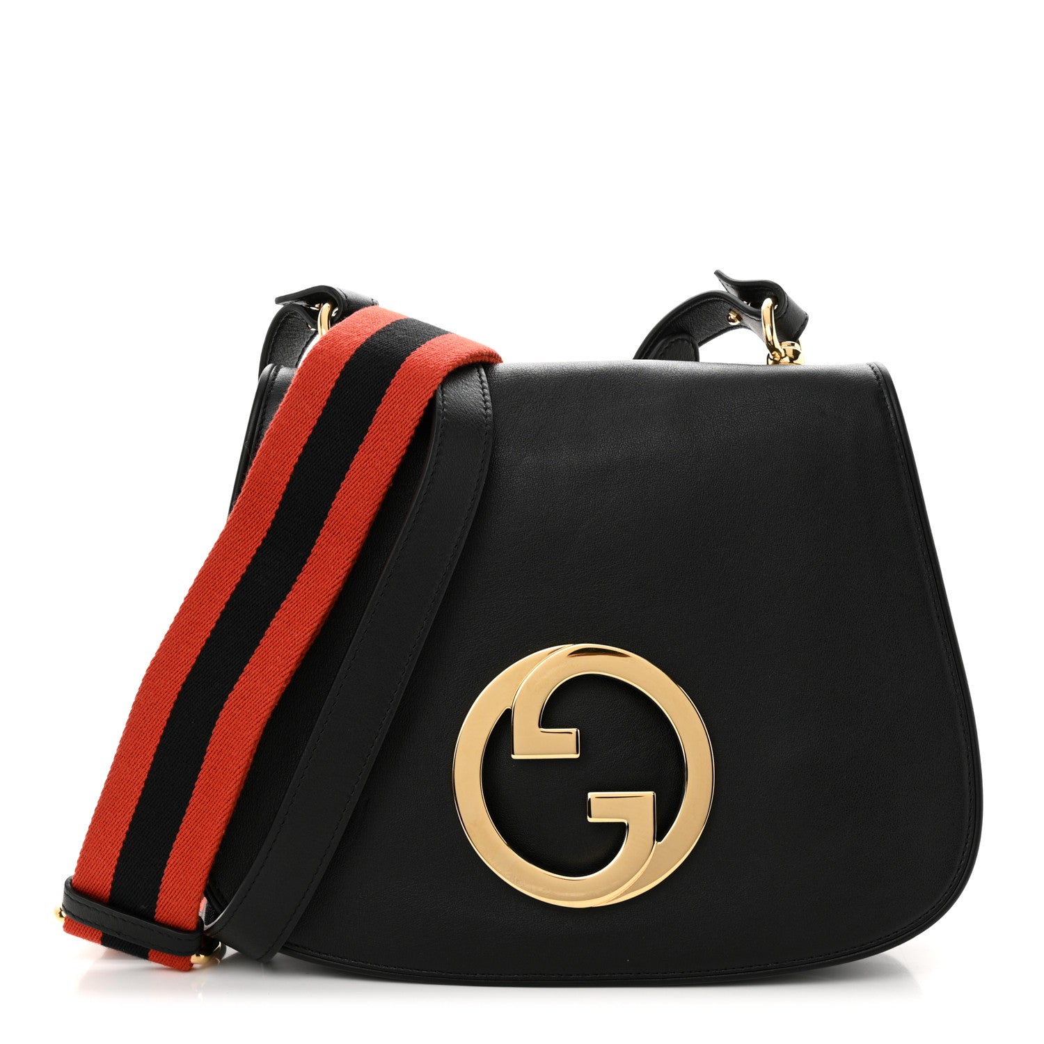 Gucci Roxy Calfskin Web Medium Blondie Shoulder Flap Bag Black 1 of 11