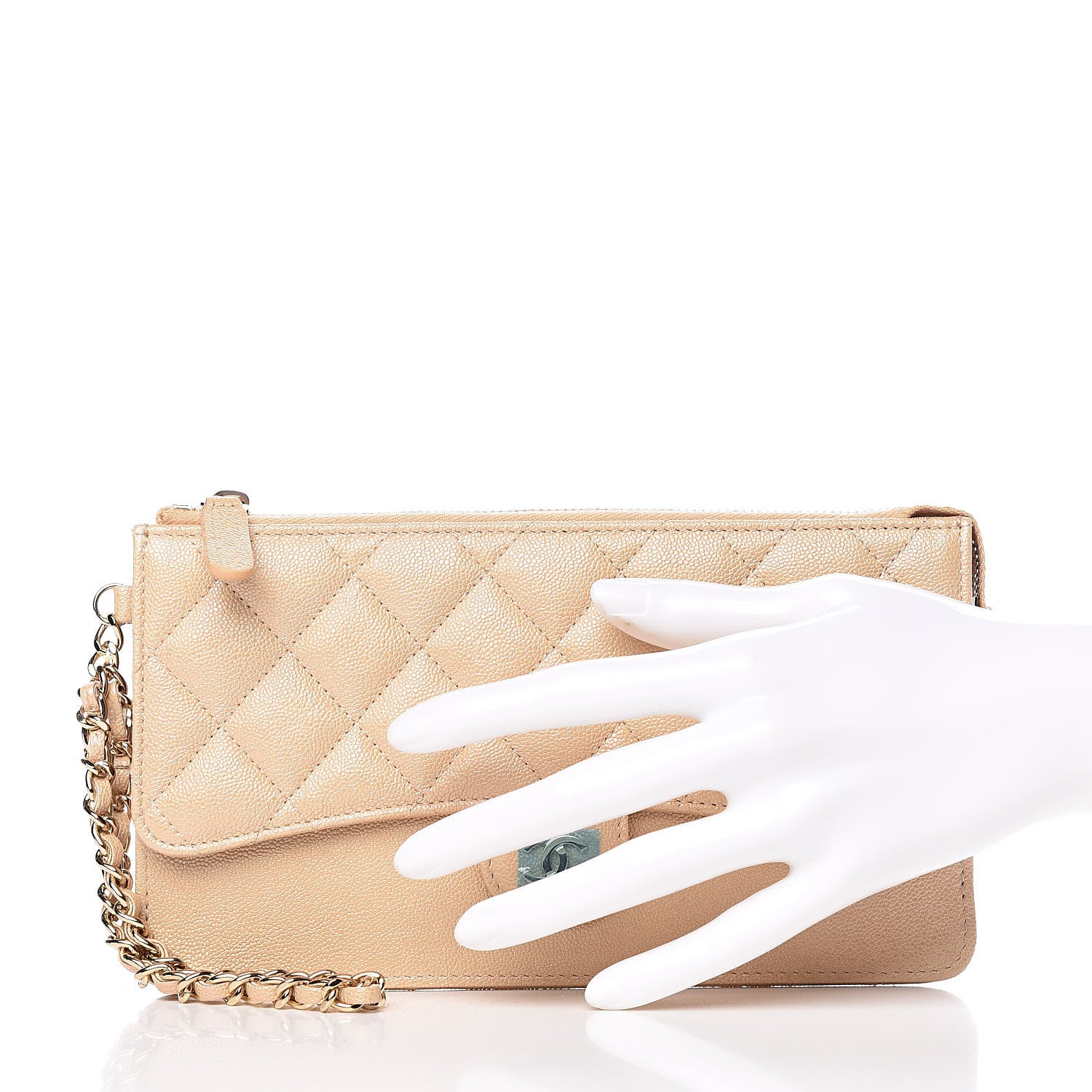 Chanel Iridescent Caviar Quilted Classic Pouch With Handle Beige 2 of 7