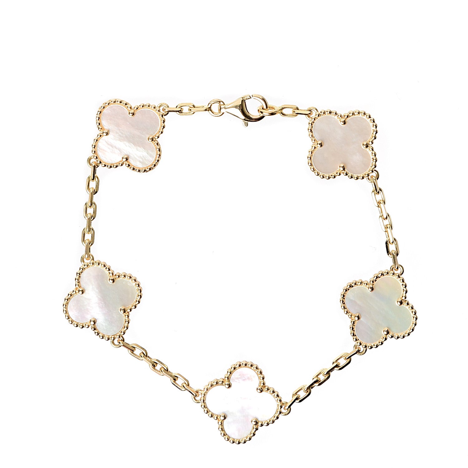 Van Cleef & Arpels 18K Yellow Gold Mother of Pearl 5 Motifs Vintage Alhambra Bracelet 1 of 6