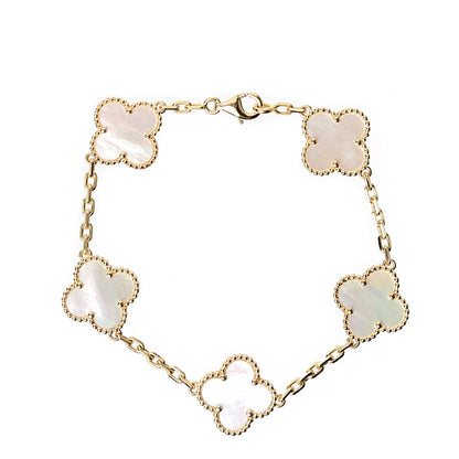 Van Cleef & Arpels 18K Yellow Gold Mother of Pearl 5 Motifs Vintage Alhambra Bracelet 1 of 6
