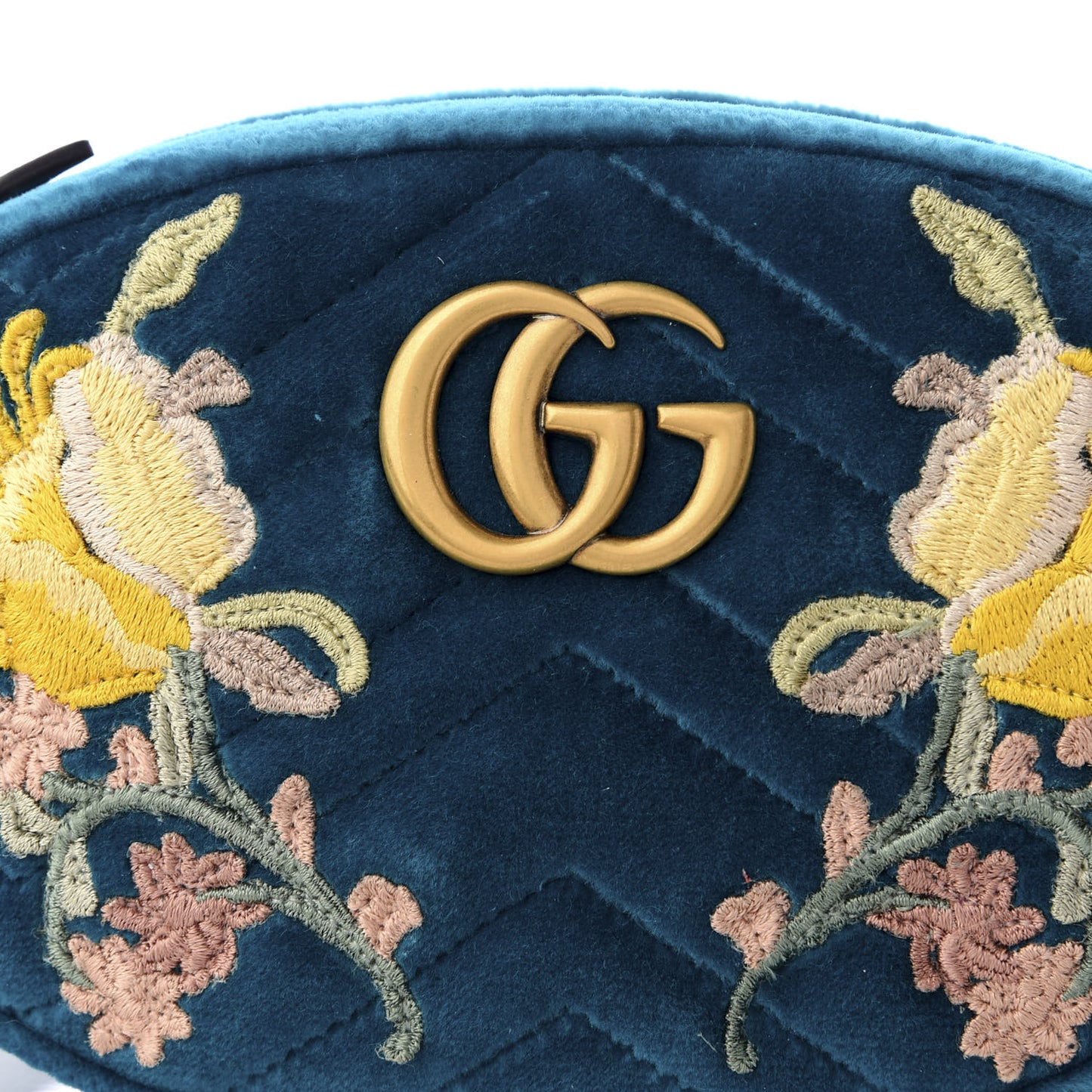 Velvet Matelasse Embroidered GG Marmont Belt Bag 75 30 Pavone Cyan