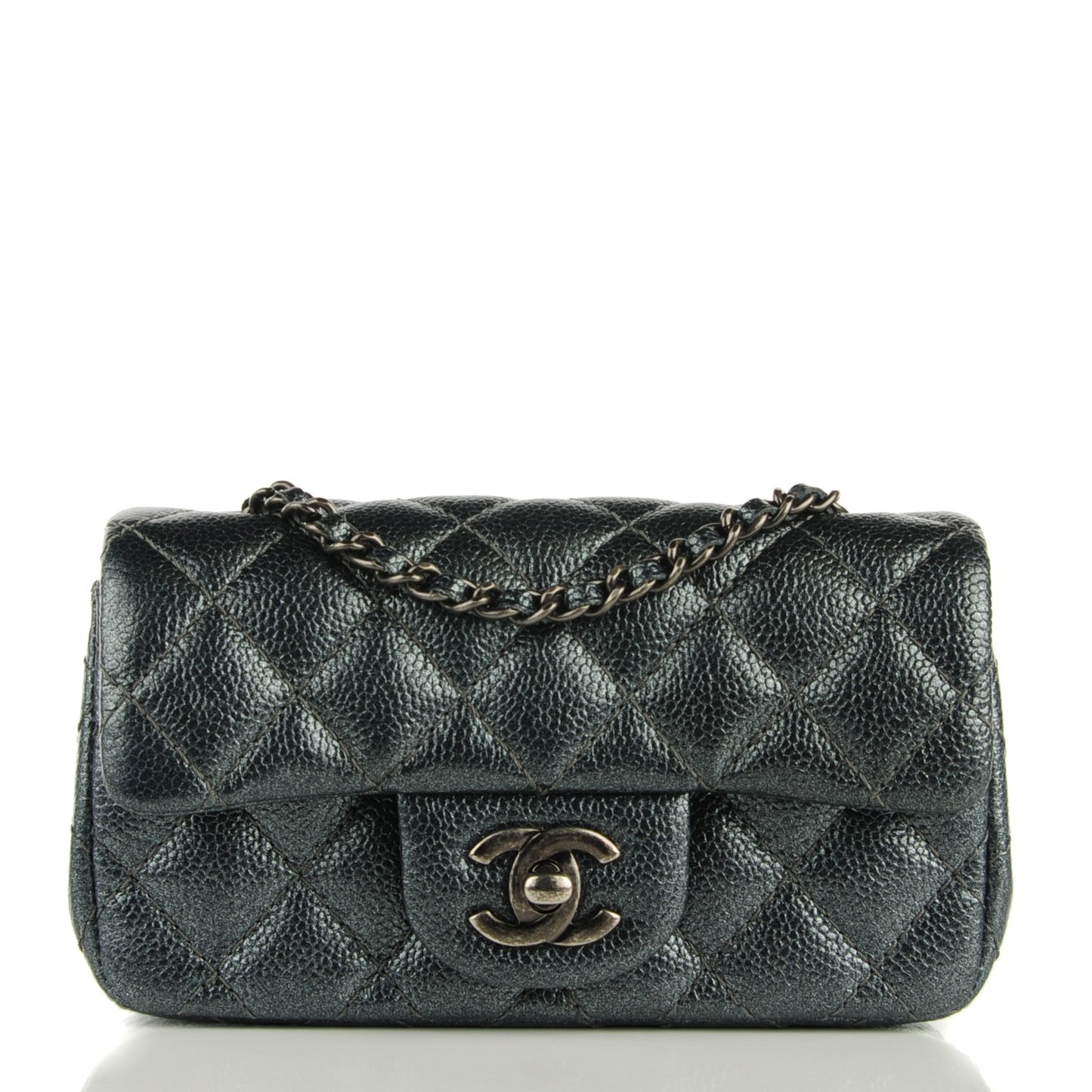 Metallic Caviar Quilted Extra Mini Flap Dark Grey