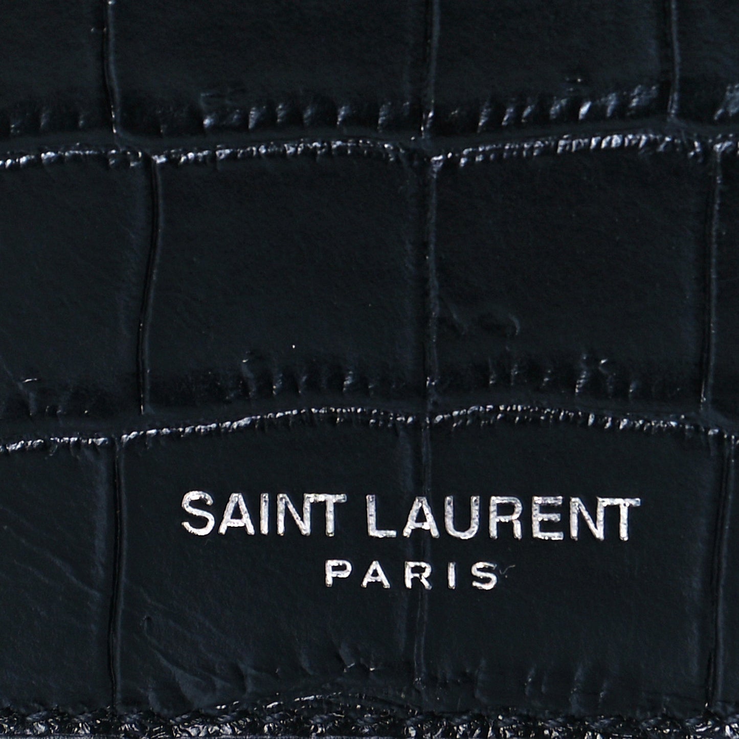 Calfskin Crocodile Embossed 5 Fragments Zip Pouch Card Holder Black