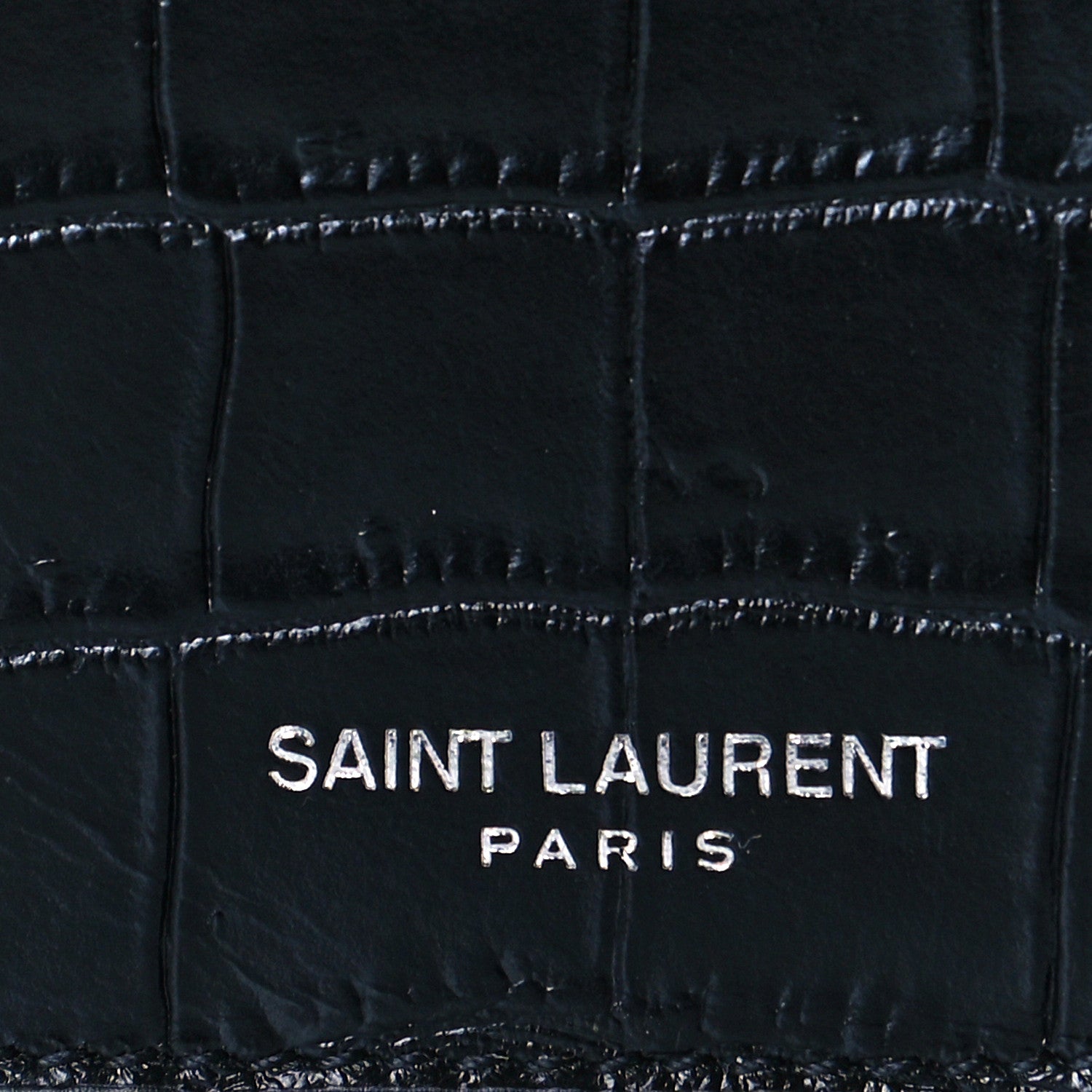 Saint Laurent Calfskin Crocodile Embossed 5 Fragments Zip Pouch Card Holder Black 9 of 10