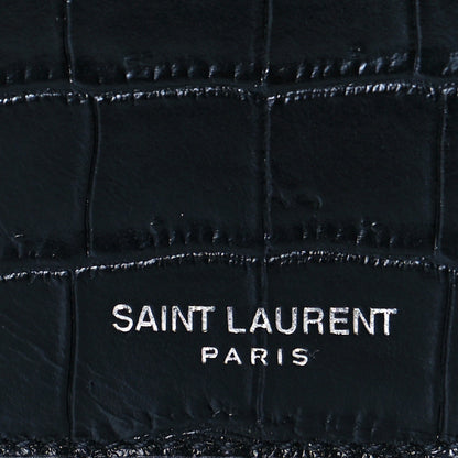 Saint Laurent Calfskin Crocodile Embossed 5 Fragments Zip Pouch Card Holder Black 9 of 10