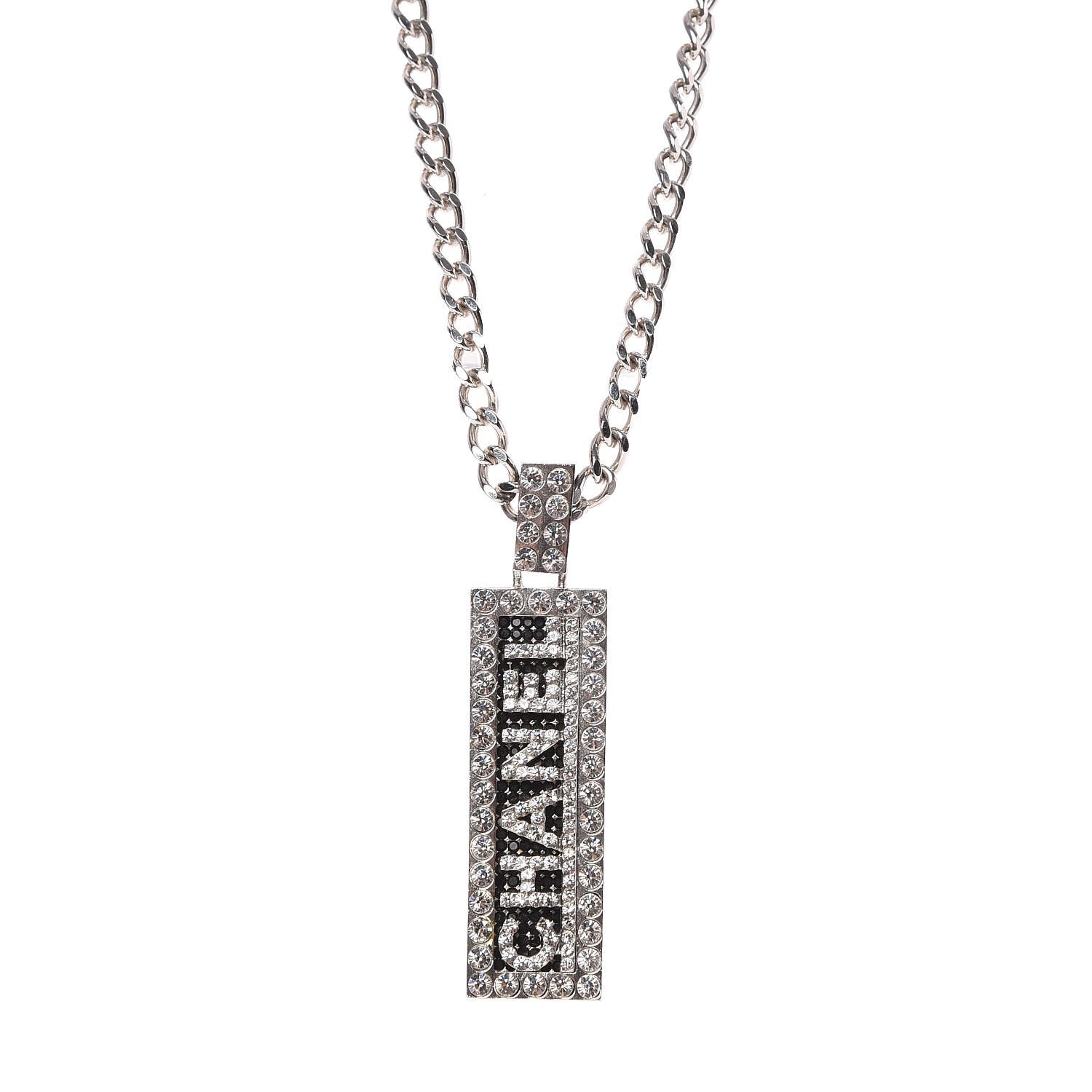 Chanel Crystal Chain Logo Necklace Silver 3 of 7