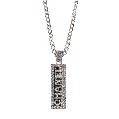 Chanel Crystal Chain Logo Necklace Silver 3 of 7