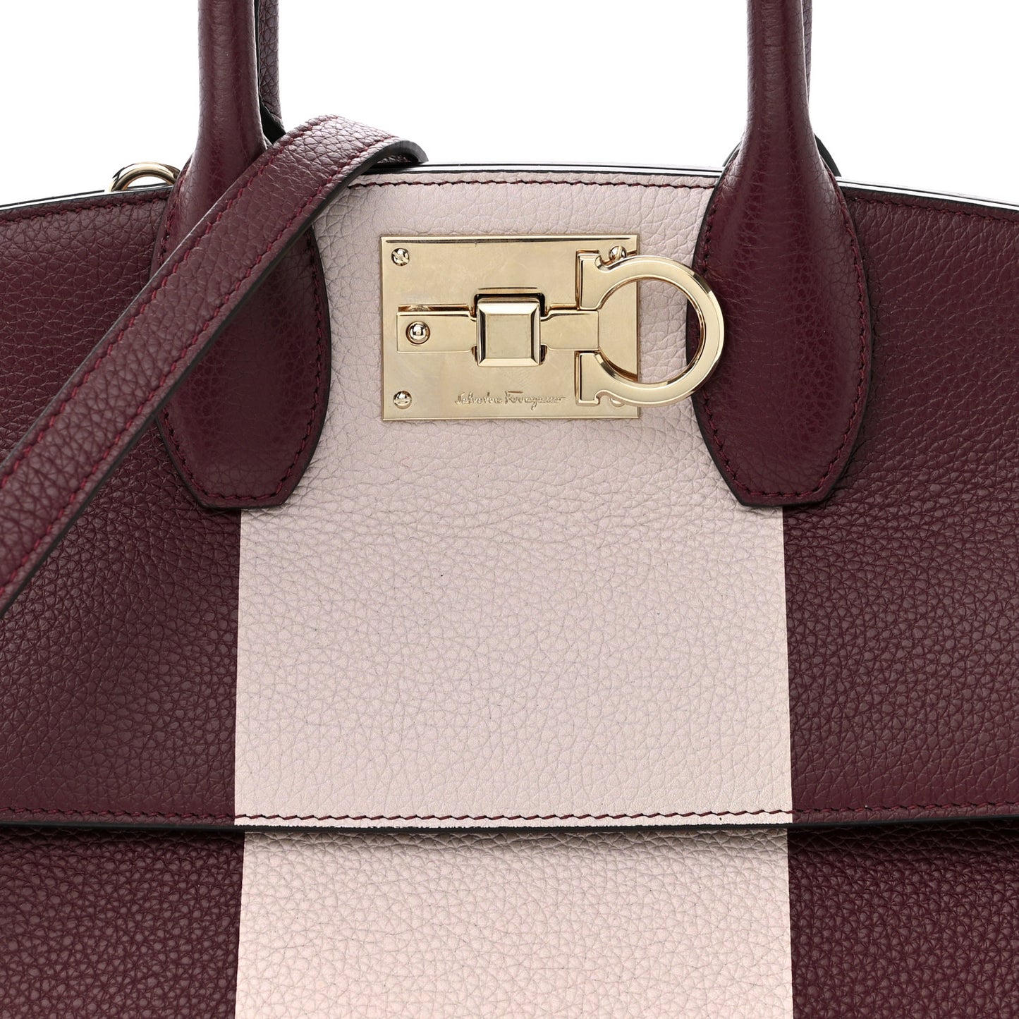 Grained Calfskin Studio Top Handle Bag Burgundy Beige