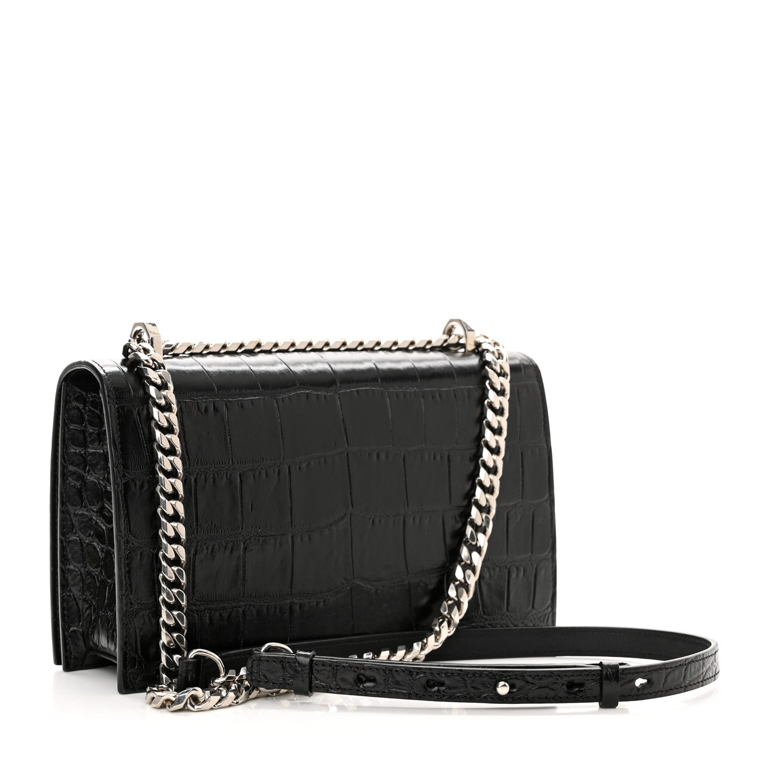 Alexander McQueen Shiny Crocodile Embossed Jeweled Satchel Black 2 of 10