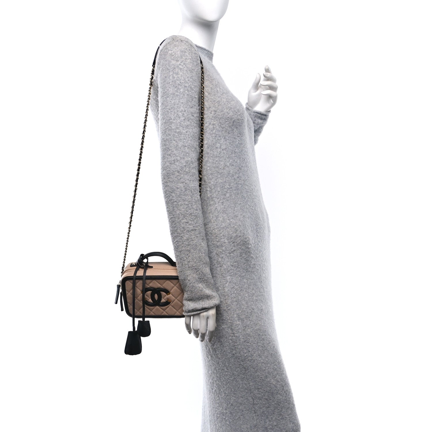 Chanel Caviar Quilted Small CC Filigree Vanity Case Beige Black 2 of 10