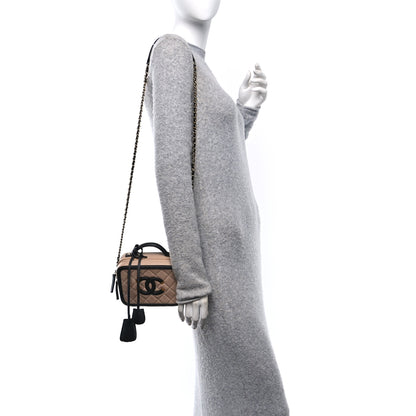 Chanel Caviar Quilted Small CC Filigree Vanity Case Beige Black 2 of 10