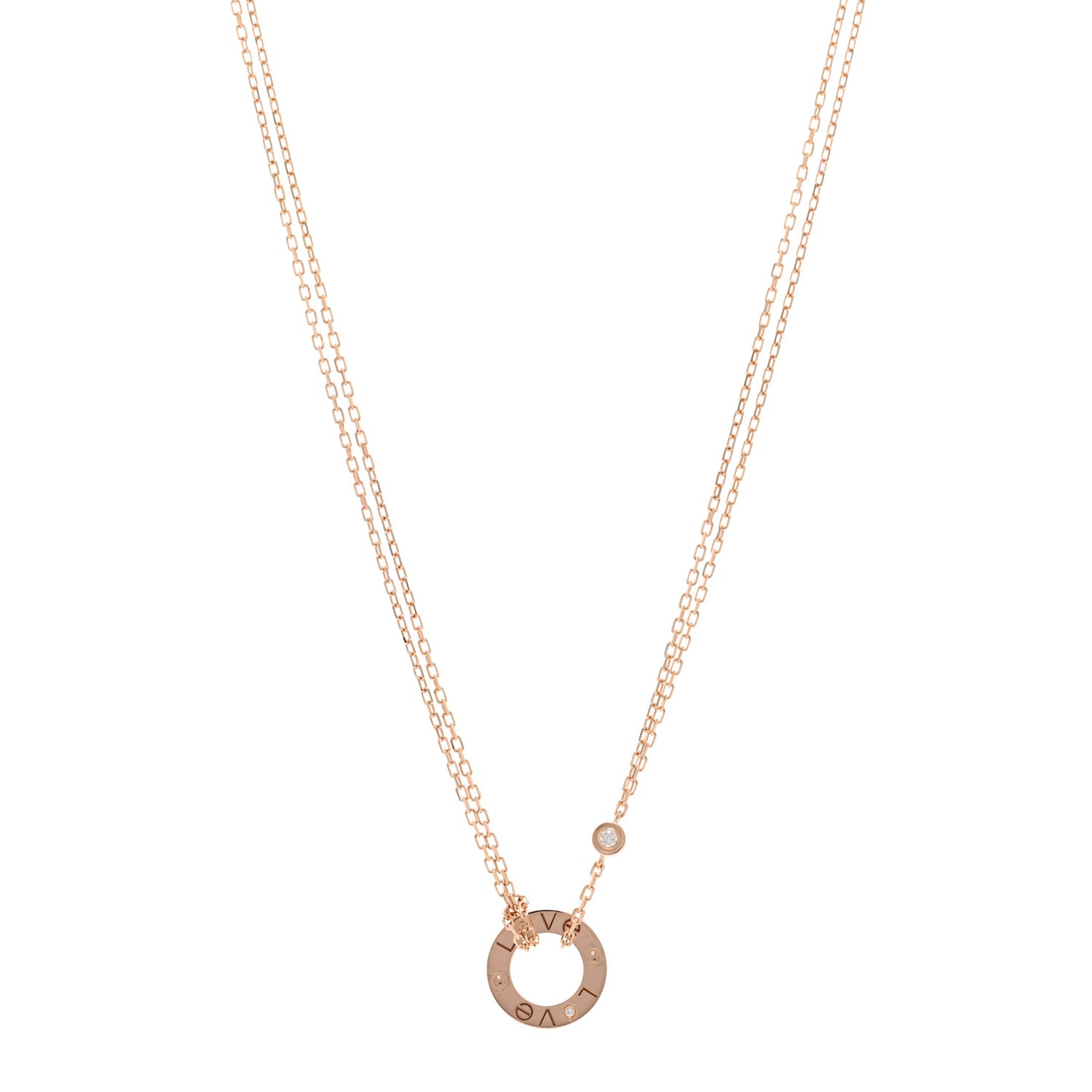 18K Pink Gold 2 Diamond LOVE Necklace