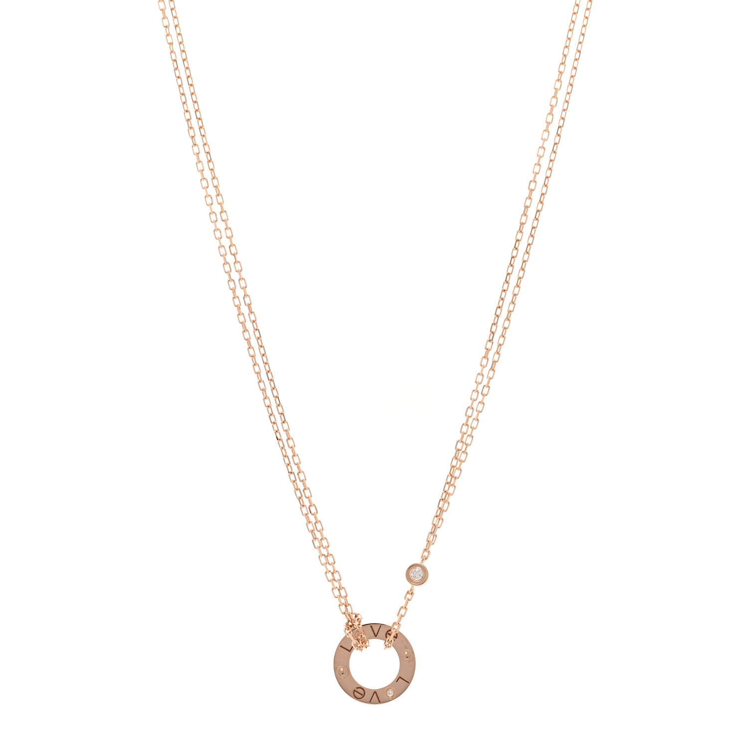 Cartier 18K Pink Gold 2 Diamond LOVE Necklace 1 of 5