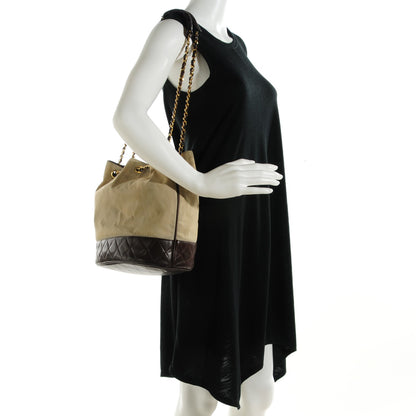 Chanel Canvas Calfskin Drawstring Shoulder Bag Beige Brown 3 of 16
