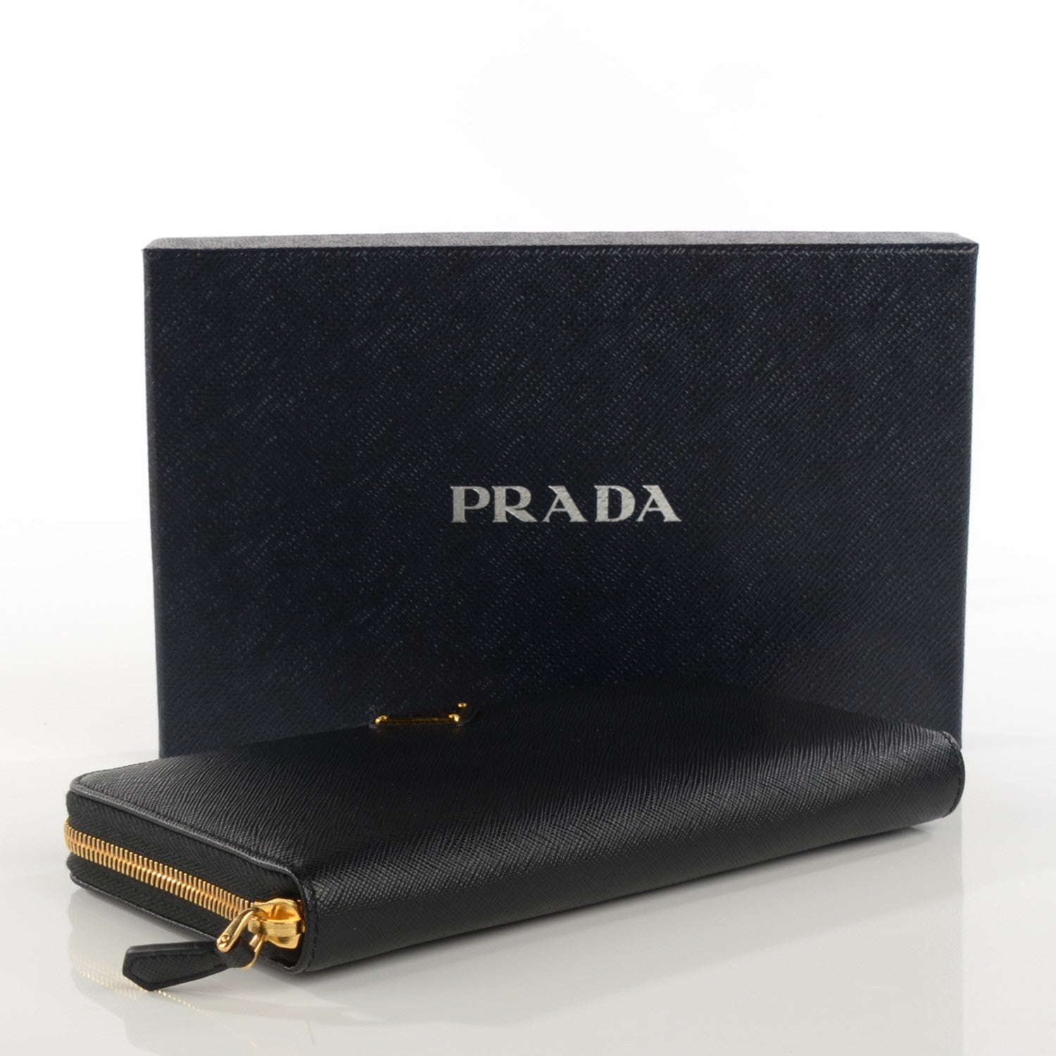 Prada Saffiano Triangle Large Zip Around Travel Wallet Nero Black 4 of 6