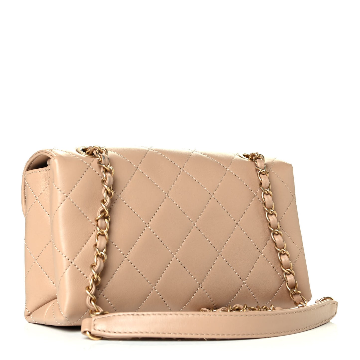 Calfskin Quilted Small Enchained Flap Beige