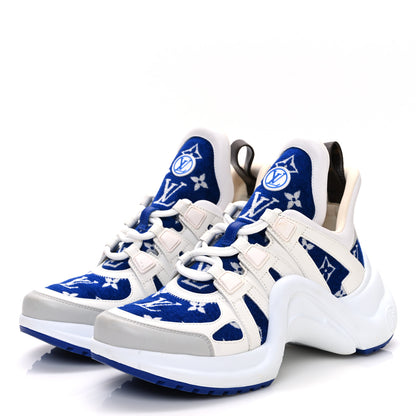 Louis Vuitton Jacquard Velvet Monogram LV Archlight Sneakers 37.5 White Blue 4 of 13