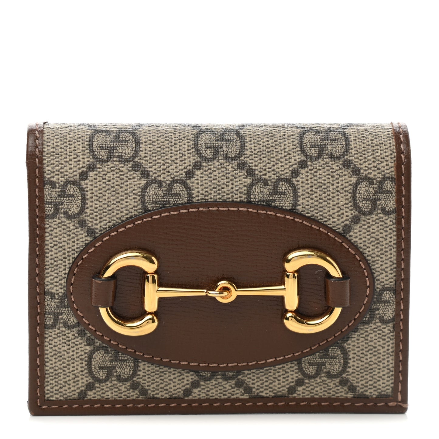 GG Supreme Monogram Horsebit 1955 Card Case Wallet Beige Ebony Brown Sugar